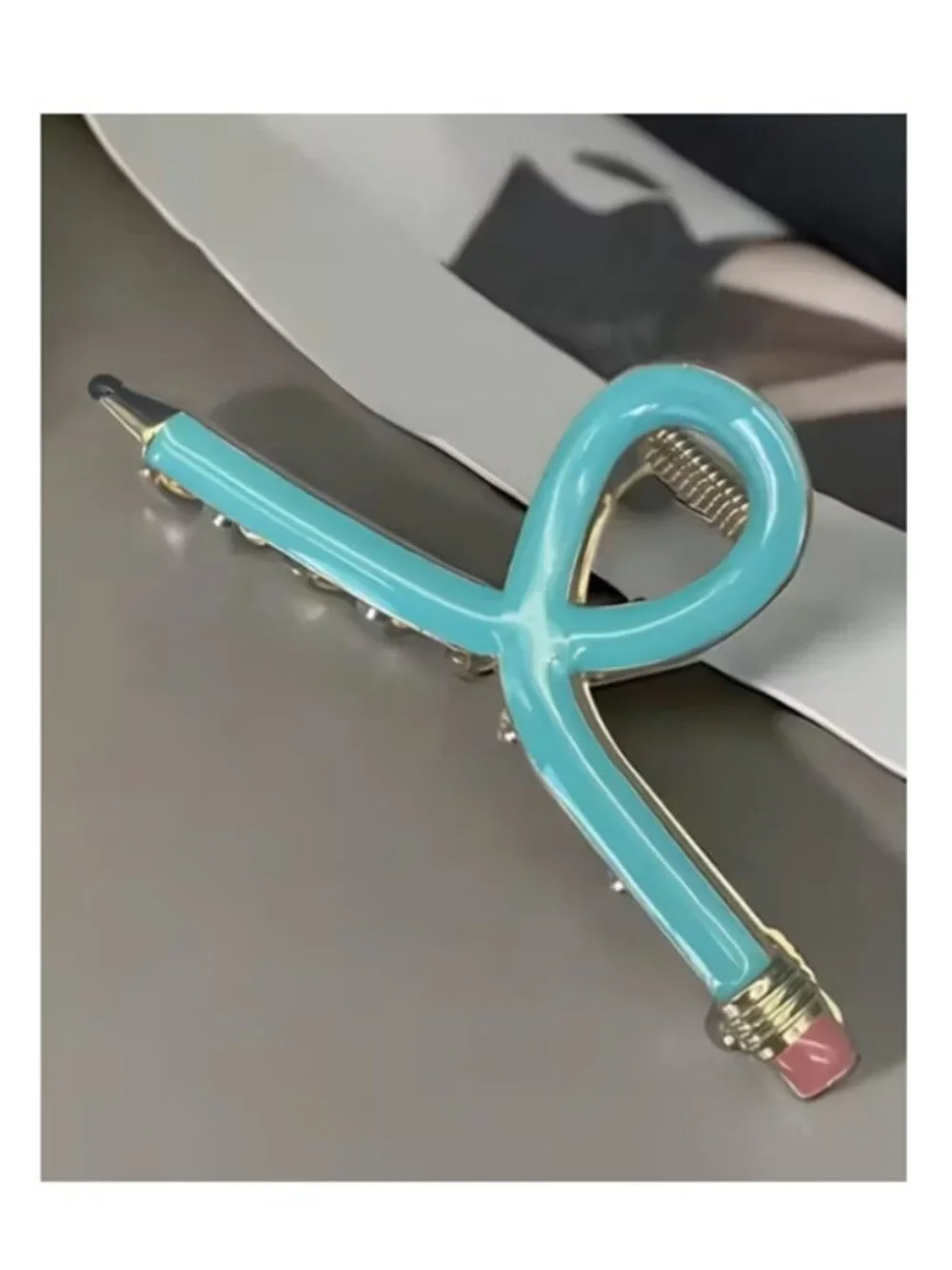 Aqua Teacher Pencil Metal Hair Claw Clip (BRAND-NEW & SO CUTE!)